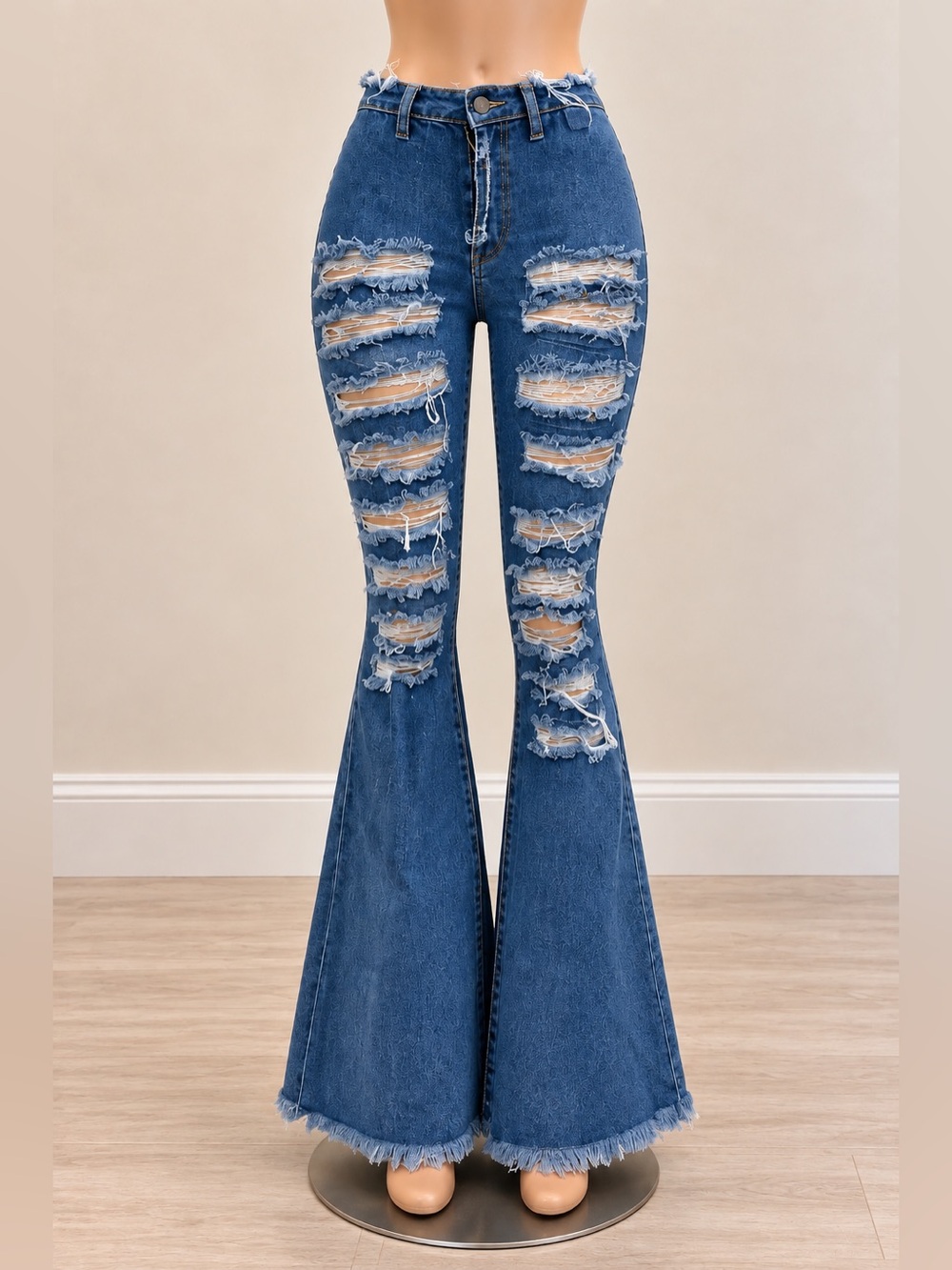 Vibrant MIU Y2K Distressed High Rise Flare Bell Bottom Jeans Size 1/25